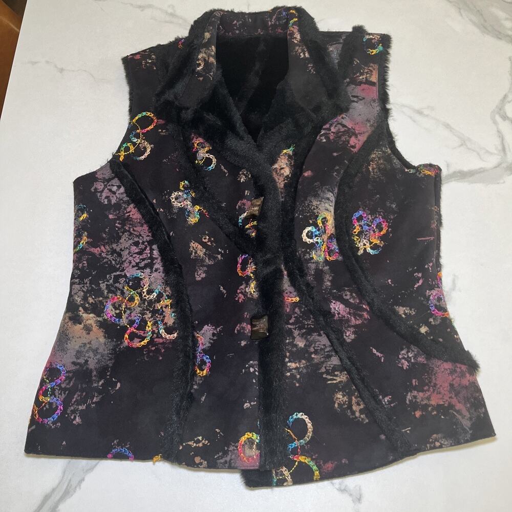 Vintage Embroidered Artsy Faux Fur Vest Wraps by Canvasbacks Womens Sz Small EUC